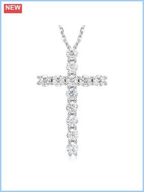 Moissanite Cross Necklace 925 Sterling Silver 18K White Gold Plated 1.2 CT